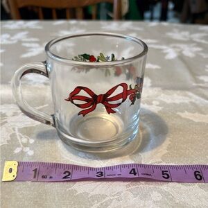 Vintage Holiday Glass Mug with Red Bow